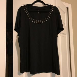 EUC Dressbarn Short Sleeve Gold Embellished Blouse